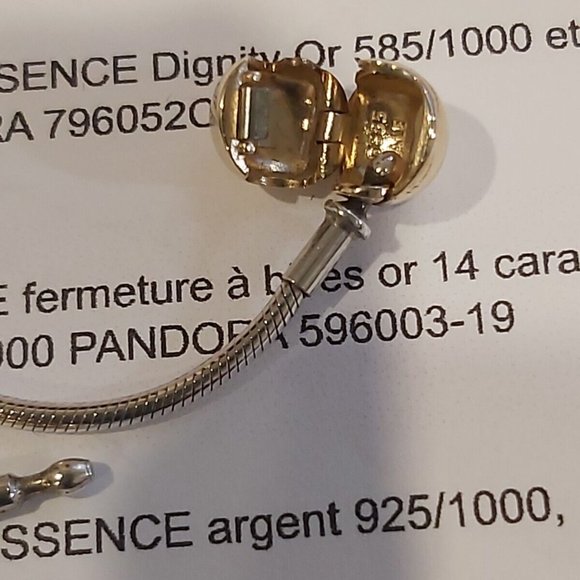 Authentic Pandora Essence Sterling Silver & 14k Gold Bracelet 596003-19 7.5" - Picture 3 of 9